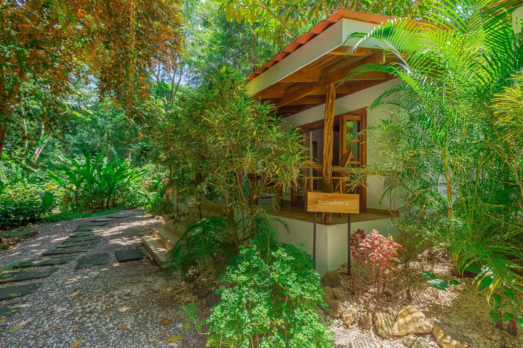 Private terrace of Deluxe King Bungalow 2 at Makanas Beach Bungalows